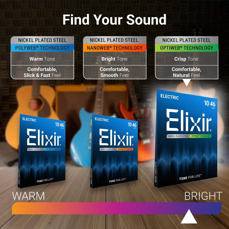 ELIXIR أوتار إليكسير، أوتار جيتار كهربائي، فولاذ مطلي بالنيكل مع تقنية أوبتي ويب، أطول مدة صوت واضح مع شعور مريح، مجموعة 7 أوتار، خفيف/ثقيل 10-59 - Image 3